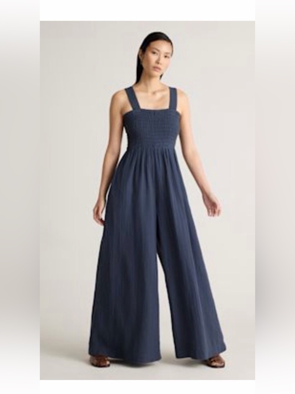 NWT Quince Organic Cotton Gauze Smocked Wide Leg Jumpsuit, size L - Picture 5 of 7